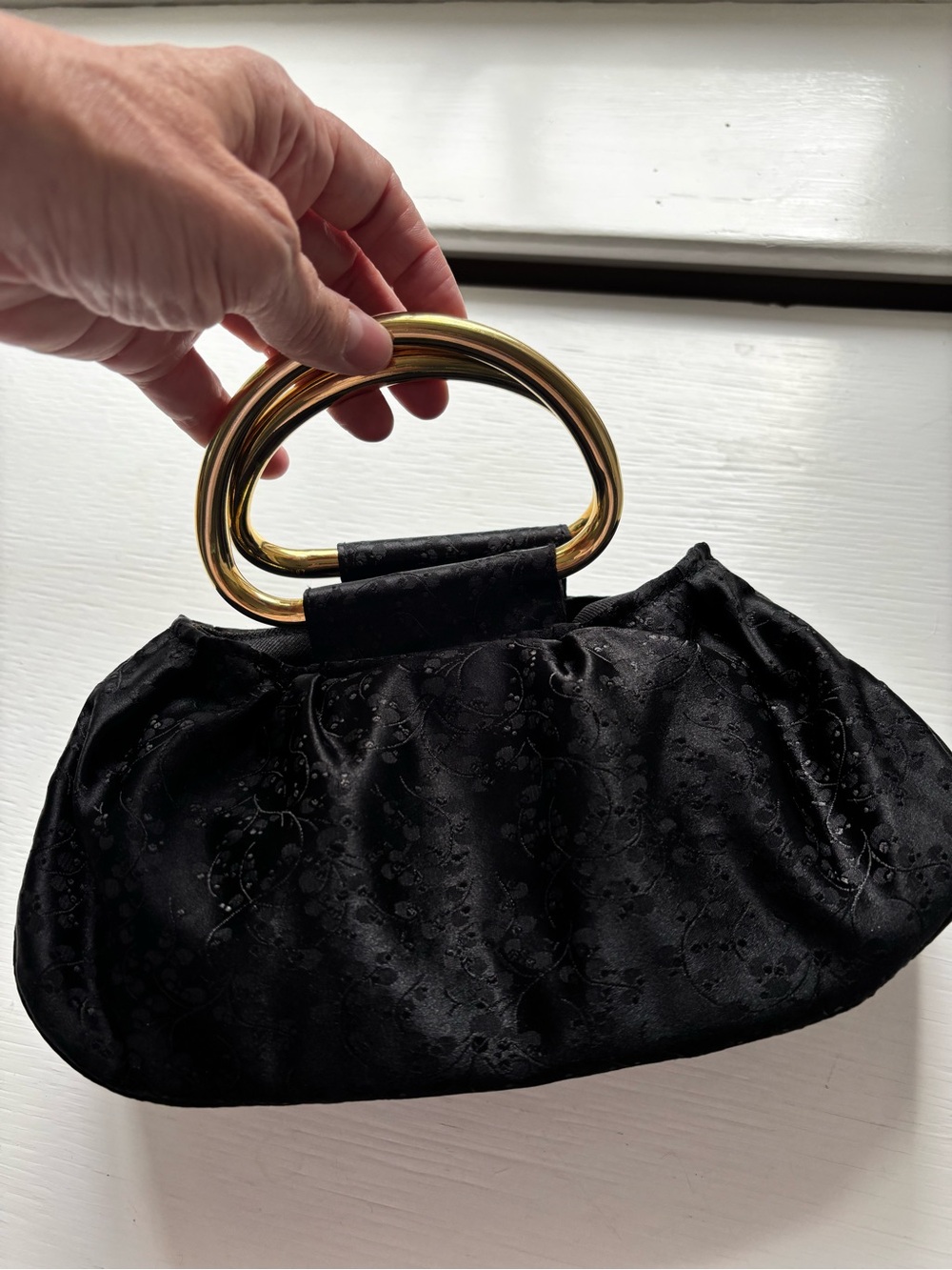 Women's Black Evening Clutch with Gold Handles